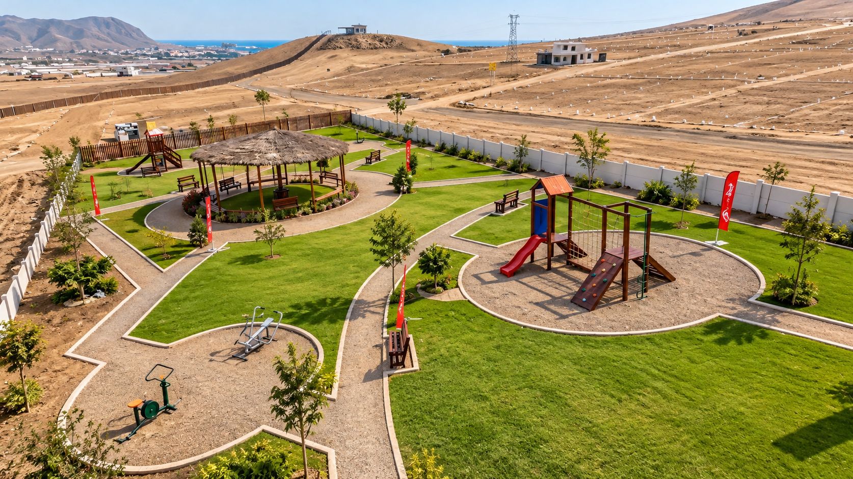 Parque con juegos, gimnasio al aire libre y quincho