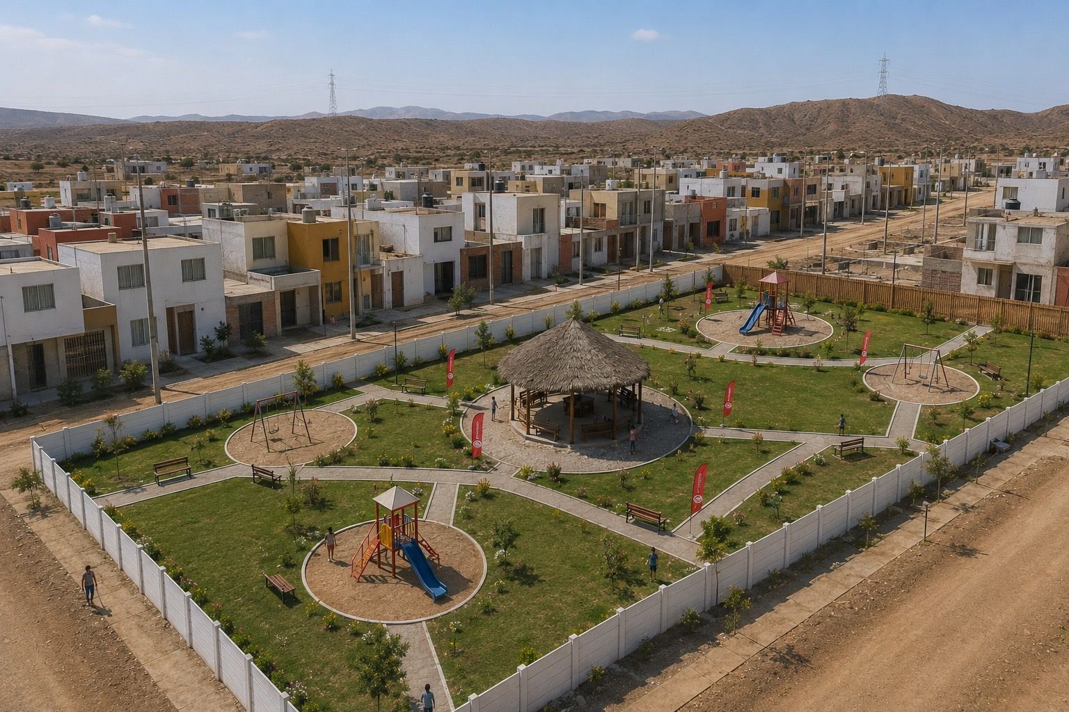 Parque cercado rodeado de casas