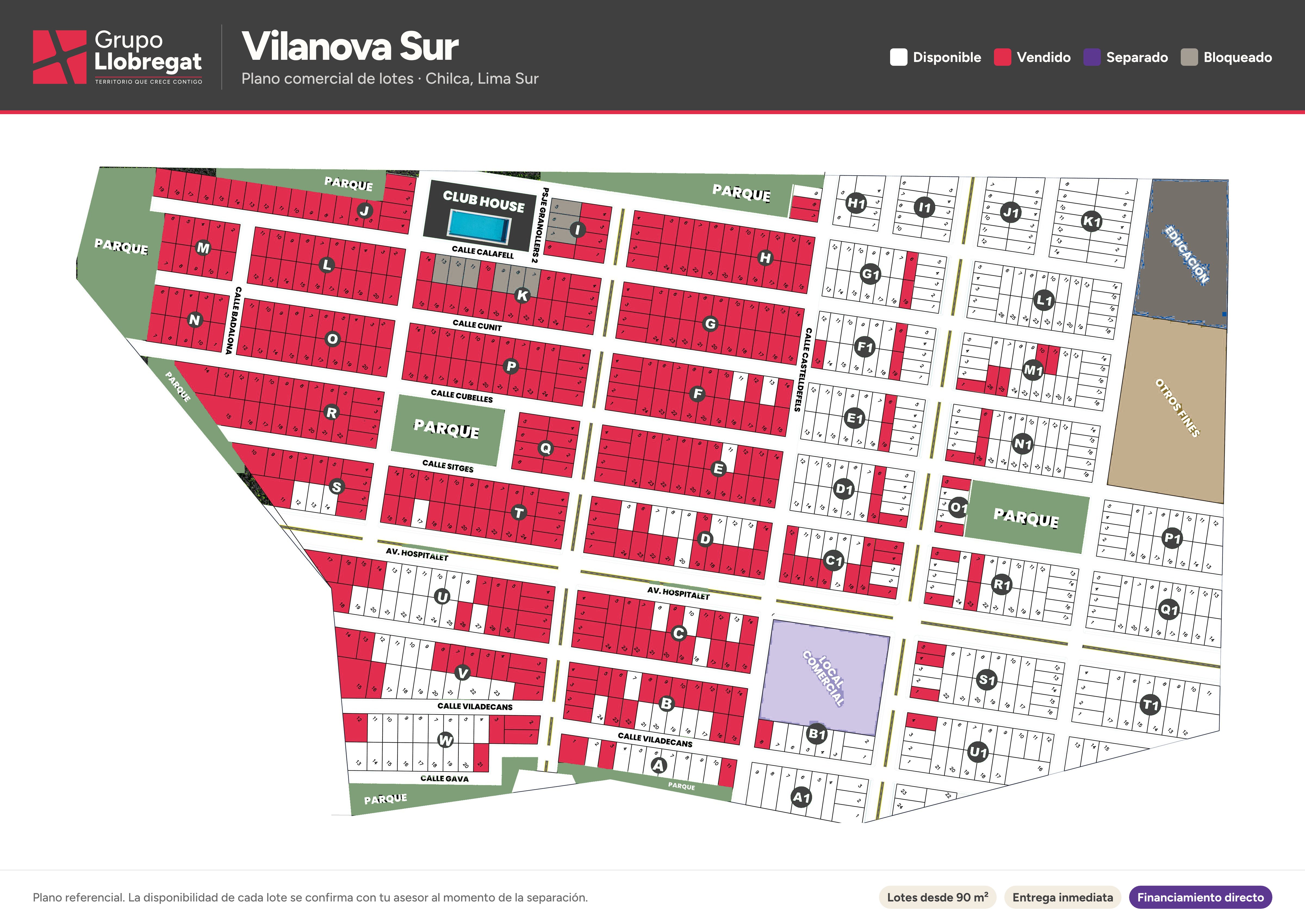 Plano comercial de lotes de Vilanova Sur